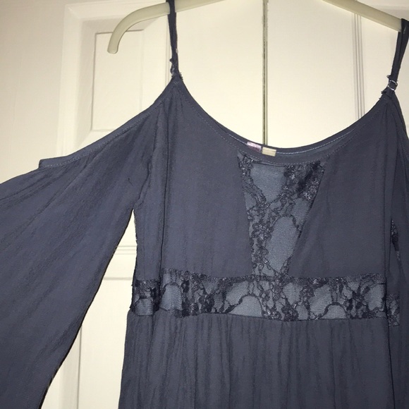 Blue boho flowy mini off the shoulder tank DRESS - Picture 1 of 7